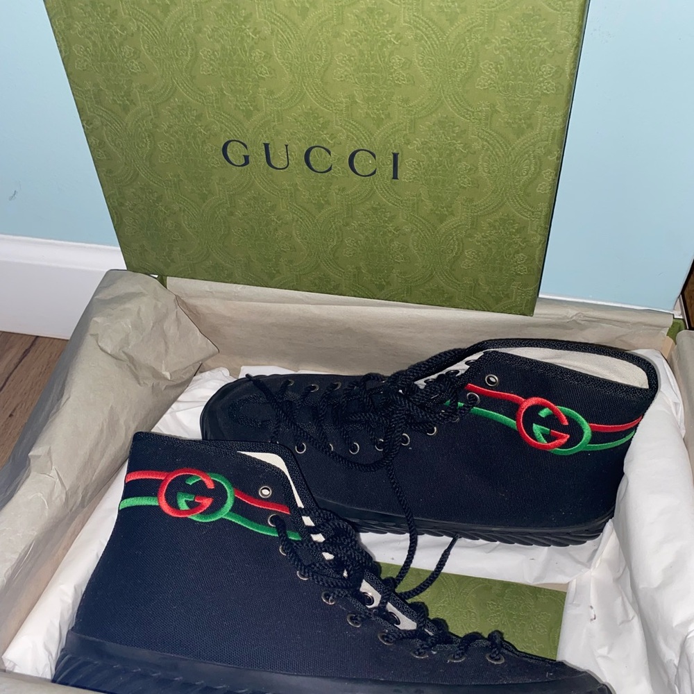 Gucci Black and Green High-Top Sneakers